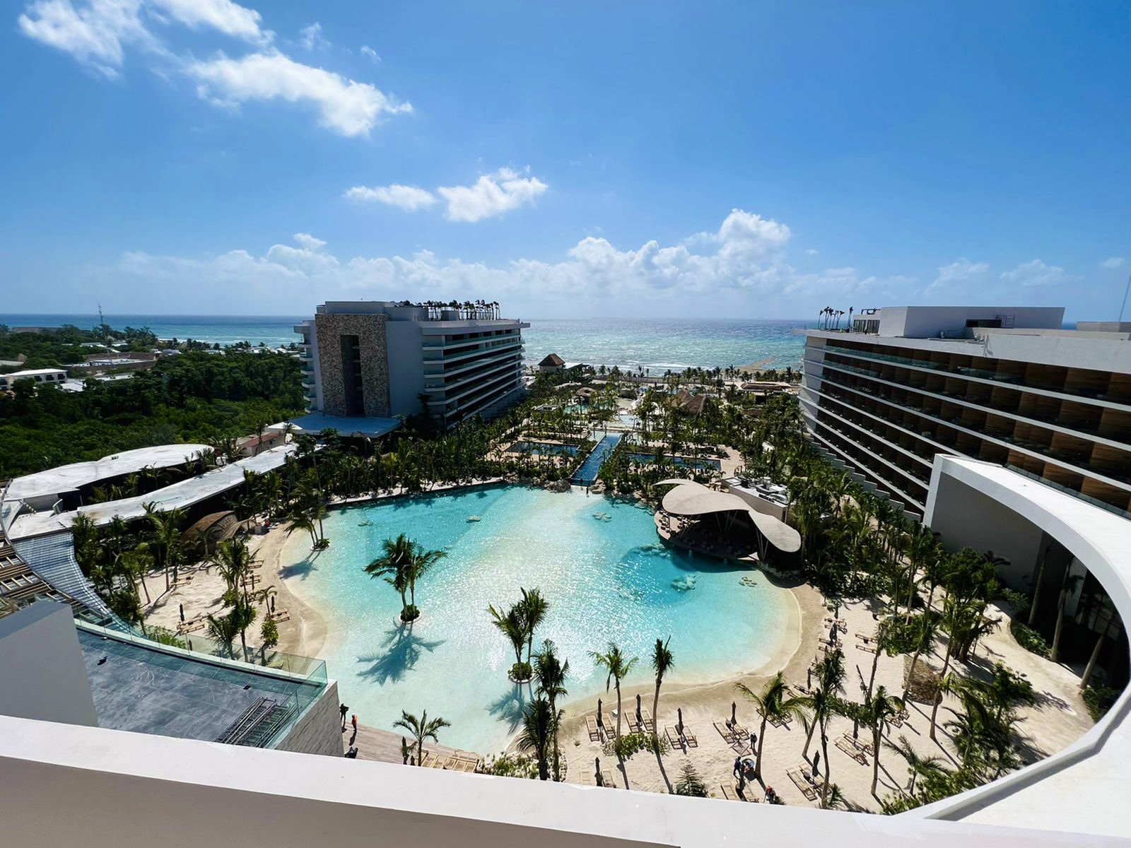 Aerial view of a beachfront resort